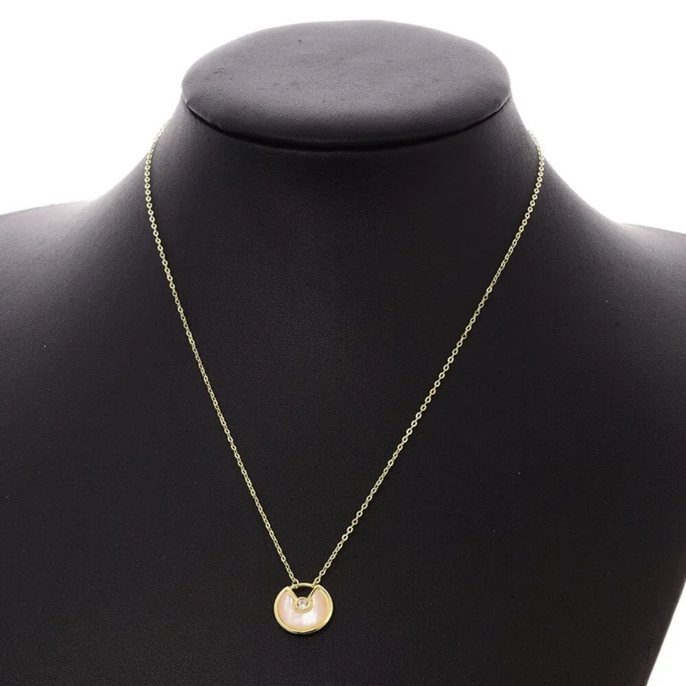 14kt Gold Plated over Sterling Silver White MOP Shell CZ Amulet Necklace - Picture 6 of 6